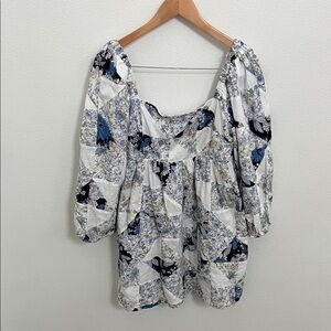 J. Crew Floral Patchwork Dress - Blue and White Medium Cottagecore